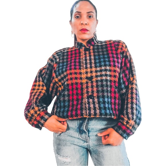 Vintage Doncaster 80's Rainbow Plaid Bomber Jacket - Picture 2 of 8